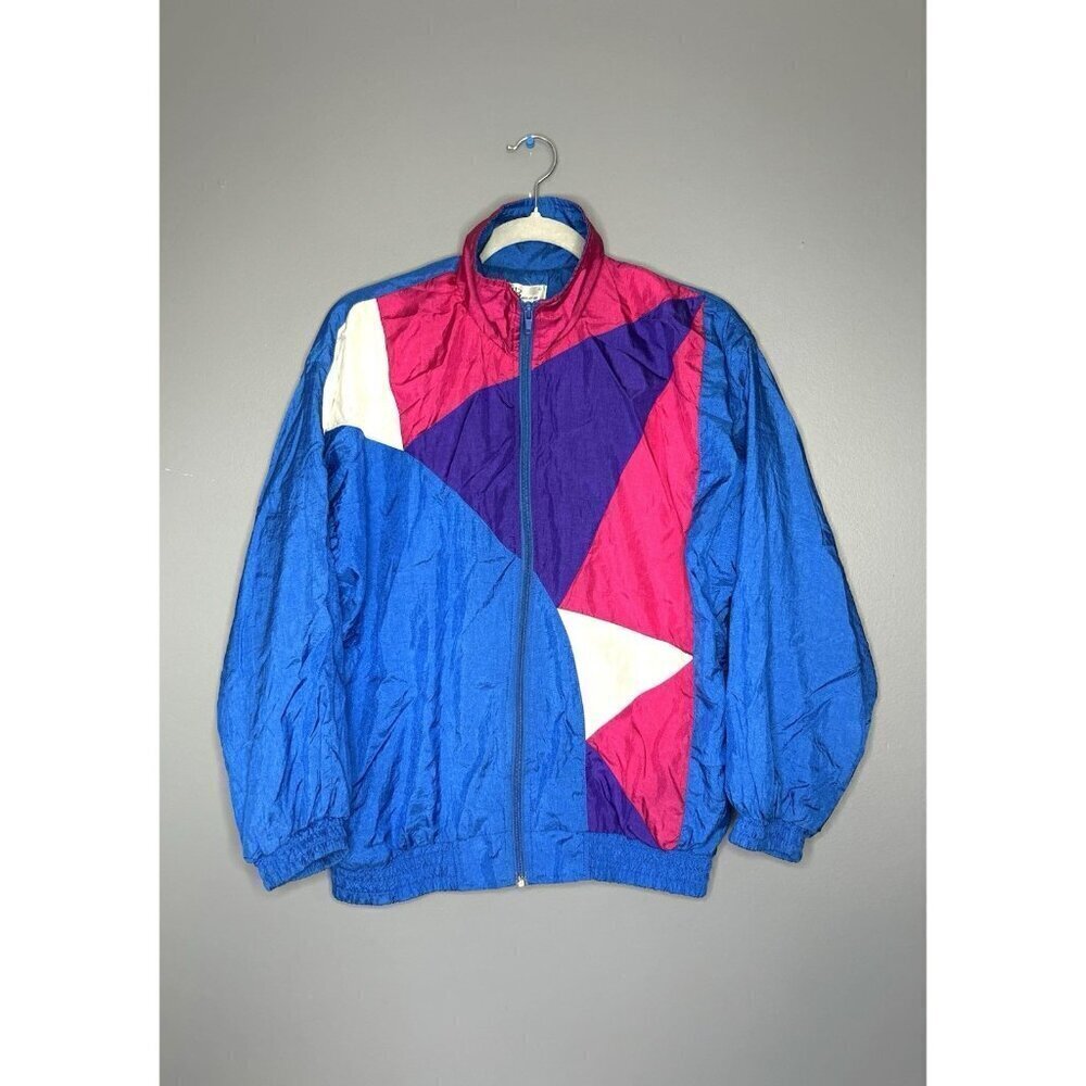 Vintage Bocoo Windbreaker Jacket S Nylon 90s Retro Colorblock Blue‎ Pink Pockets